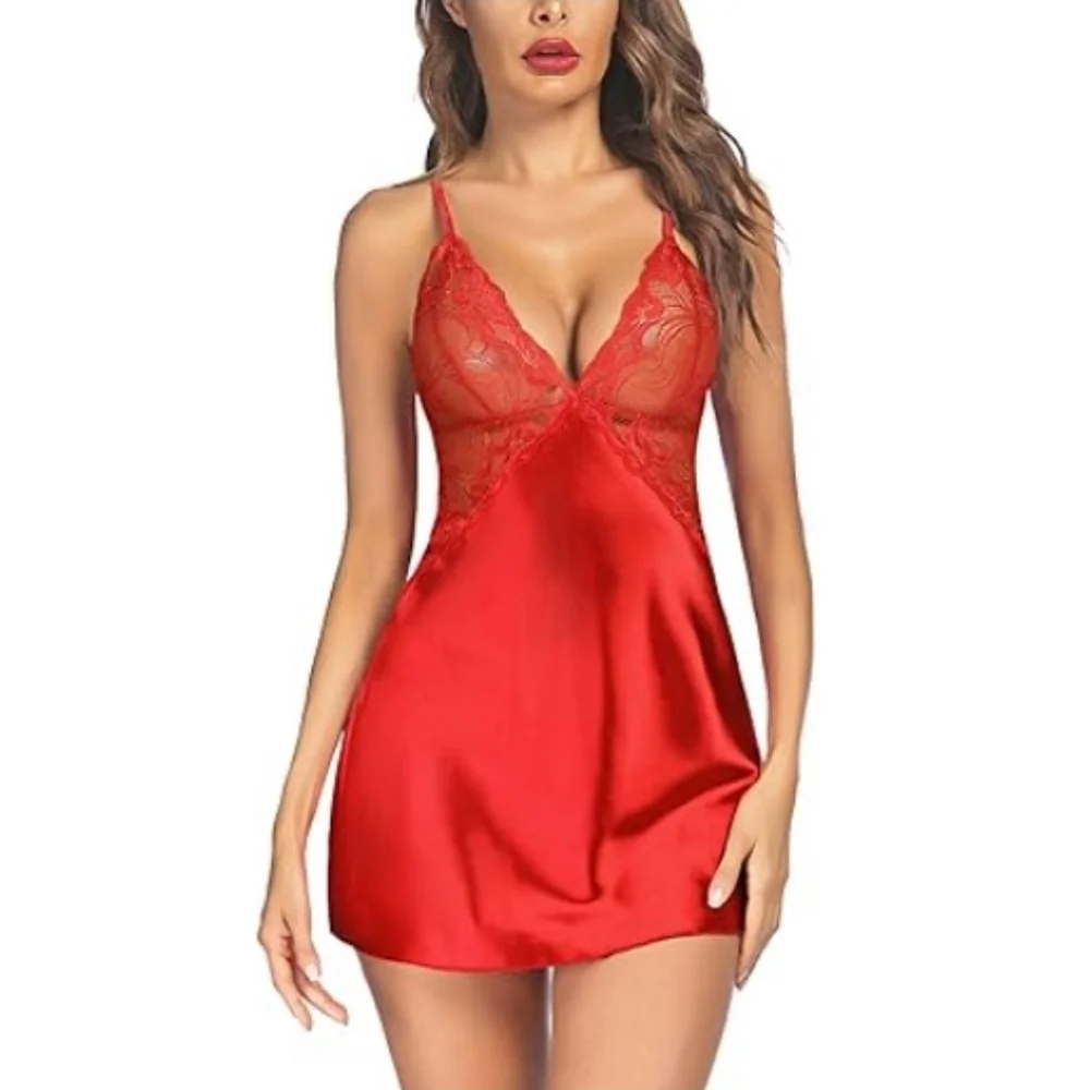 Avidlov Lingerie Nightwear Satin Lace Chemise Mini Teddy Scarlet Red Nighty - Picture 1 of 8